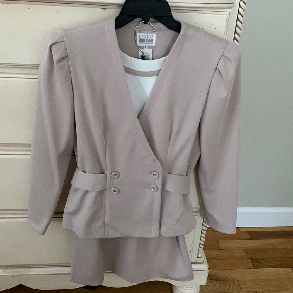 Leslie Fay VTG W Size 8P Jacket Attached Shirt And Skirt Suit Set Union Label